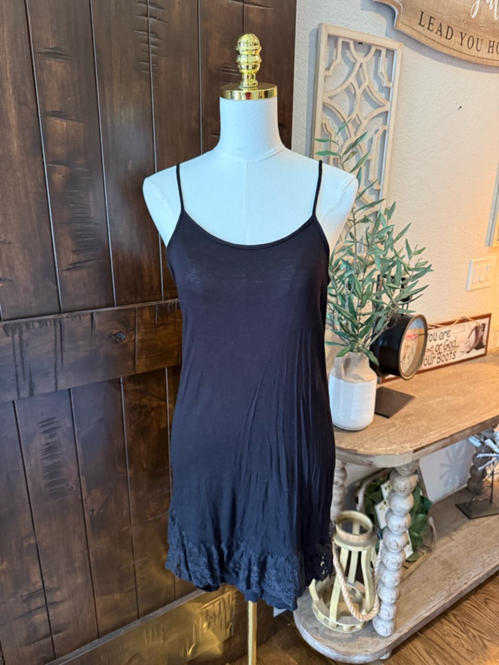 Black Lace-Hem Slip Cami with Adjustable Straps